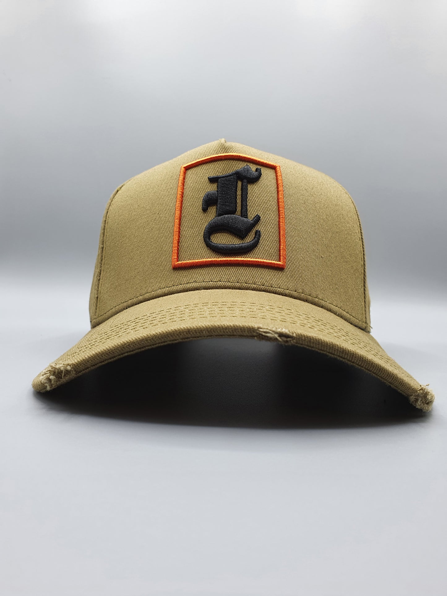 KHAKI AND SUNBURNT ORANGE DISTRESSED BASEBALL CAP - Lucido Clothing