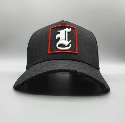  ONYX BLACK & RED DISTRESSED BASEBALL CAP - Lucido Clothing