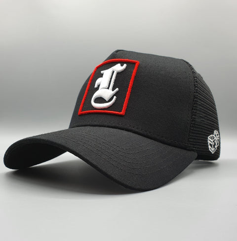 ONYX BLACK AND RED TRUCKER CAP - Lucido Clothing