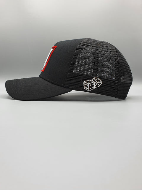  ONYX BLACK AND RED TRUCKER CAP - Lucido Clothing
